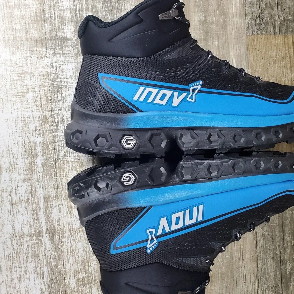Inov-8 RocFly G 390 Boots Mens 9 Black Blue Running Hiking‎ Ankle Boot